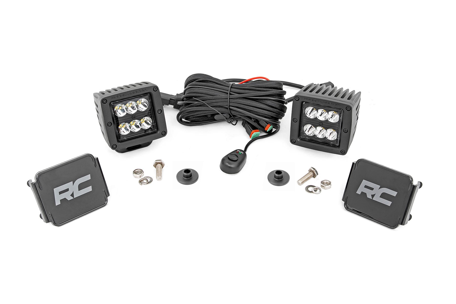 Rough Country LED Light Kit Ditch Mount 2β³ Black Pair Spot Pattern Ford Bronco (21-26)