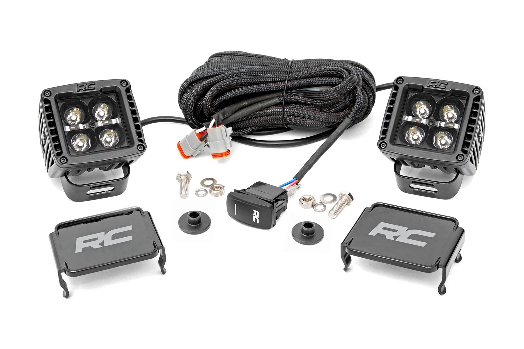 Rough Country LED Light Kit Ditch Mount 2β³ Black Pair White DRL Ford Bronco (21-26)