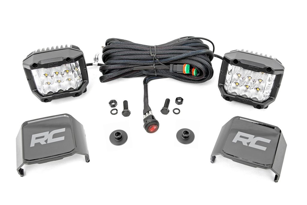 Rough Country LED Light Kit Ditch Mount 2″ Chrome Pair Wide Ford Bronco 4WD (21-26)