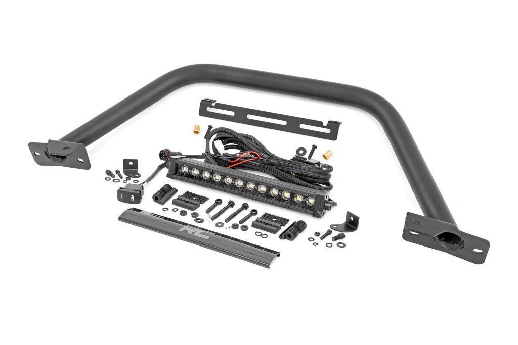 Rough Country Safari Bar 12″ LED Light Bar Black DRL Single Row OE Modular Steel Ford Bronco (21-26)