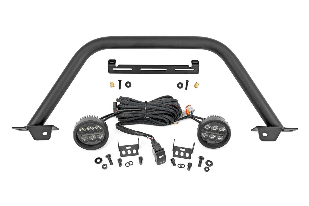 Rough Country Safari Bar 3.5″ Round LED (Pair) Black Amber DRL OE Modular Steel Ford Bronco (21-26)