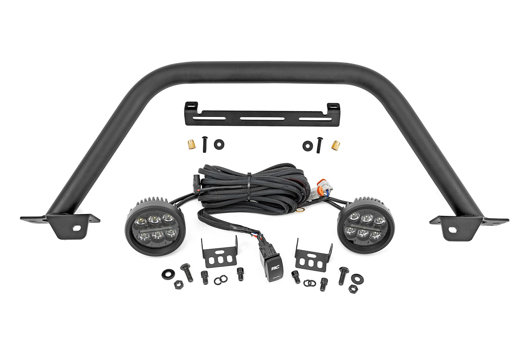 Rough Country Safari Bar 3.5β³ Round LED (Pair) Black Amber DRL OE Modular Steel Ford Bronco (21-26)