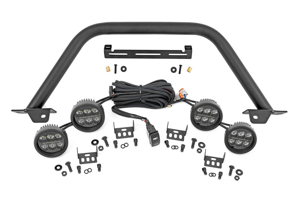 Rough Country Safari Bar 3.5β³ Round LED (Quad) Black Amber DRL OE Modular Steel Ford Bronco (21-26)