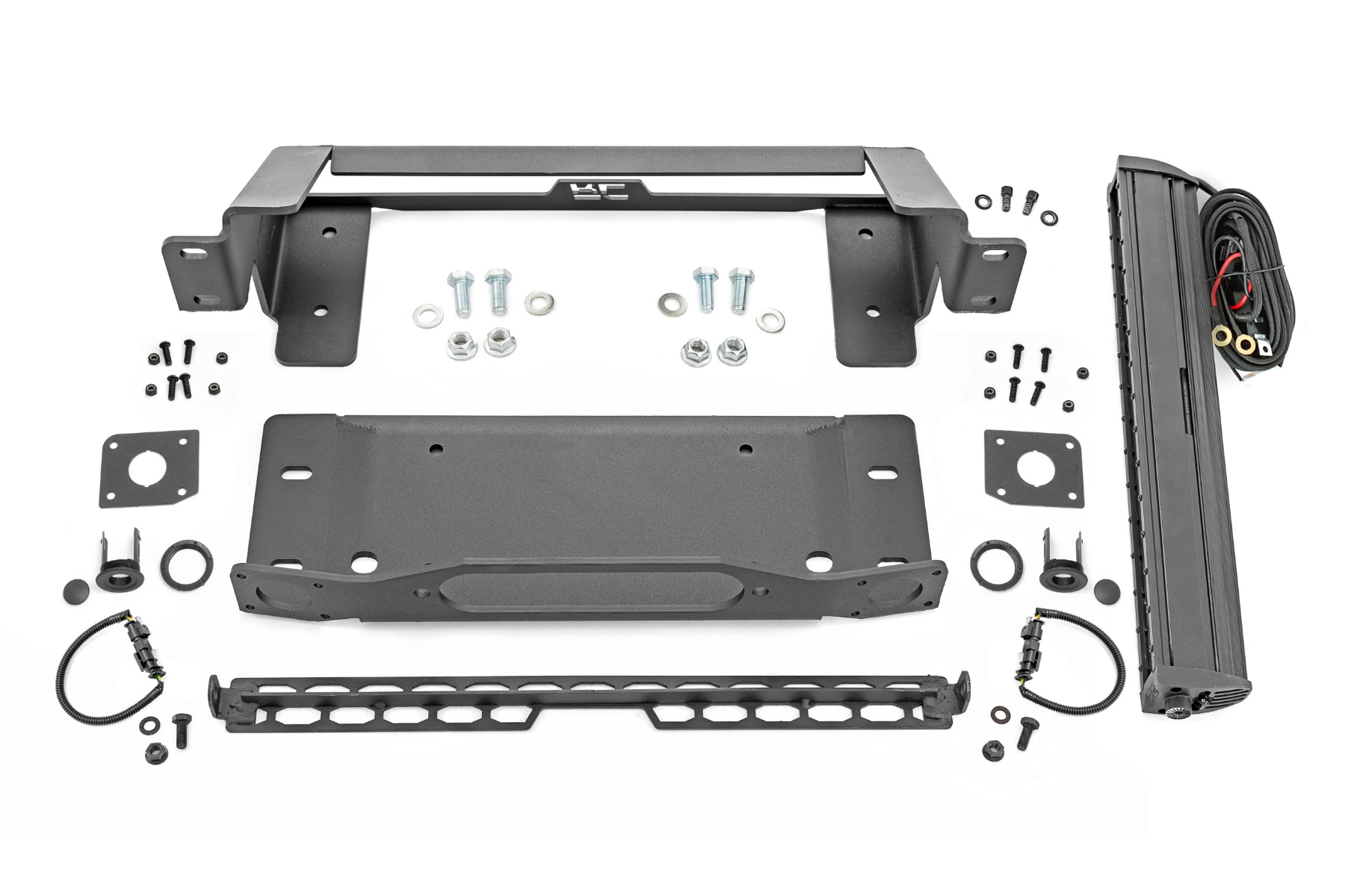 Rough Country High Winch Mount All Models 20 Inch Black Single Row LED DRL Ford Bronco (21-26)