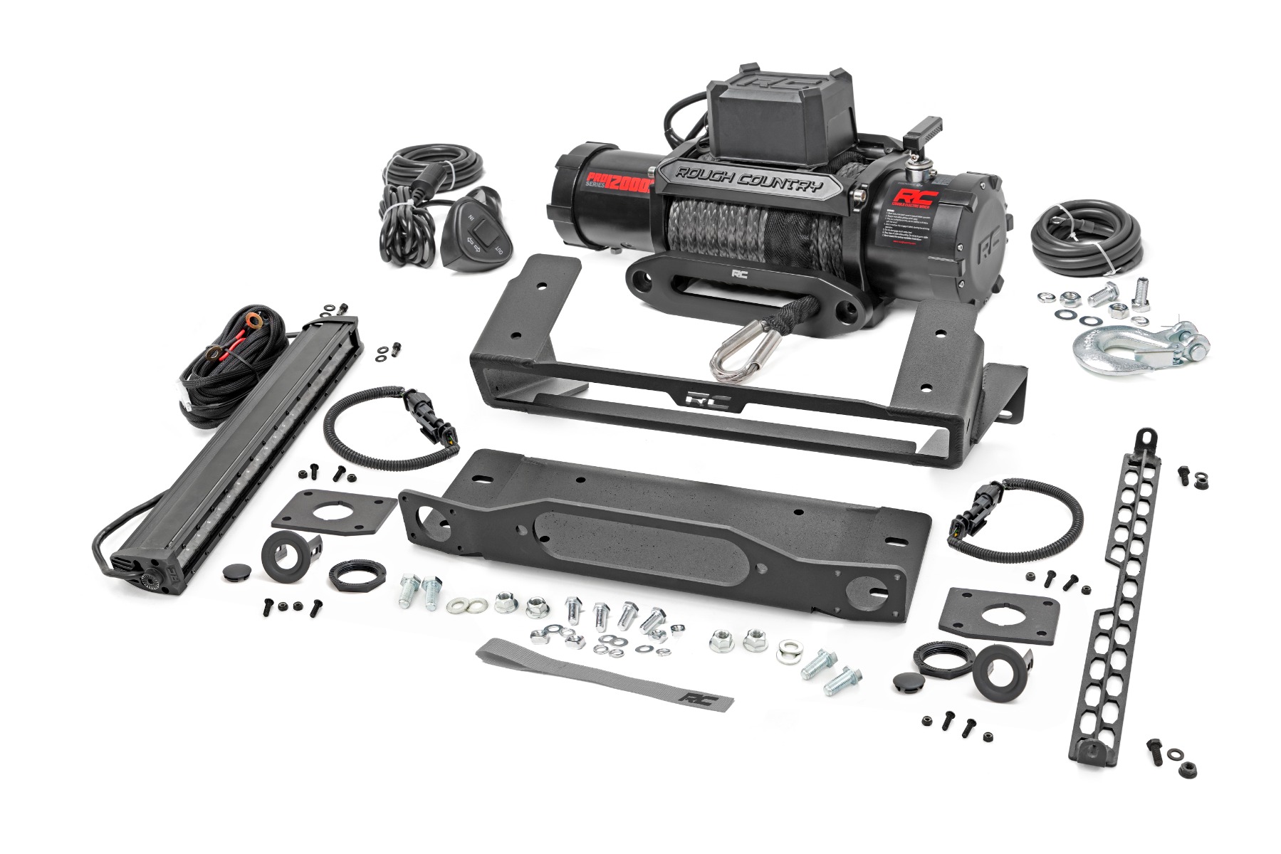 Rough Country High Winch Mount All Models 12000S 20 Inch Black Single Row LED Ford Bronco (21-26)