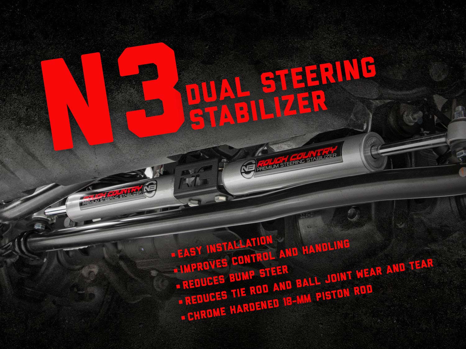 Rough Country N3 Steering Stabilizer Dual Ford Bronco/F-100/F-150 4WD (1977-1979)