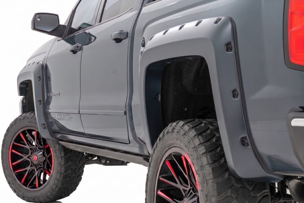 Rough Country Pocket Fender Flares 5’9″ Bed GJI Shadow Gray Chevy Silverado 1500 (14-18 & Classic)