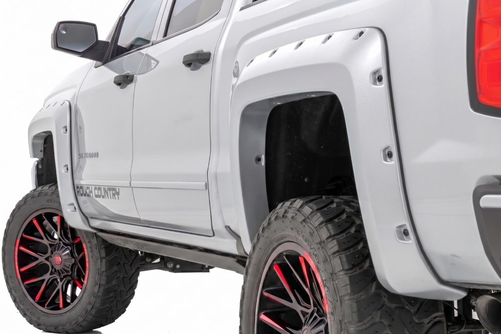 Rough Country Pocket Fender Flares 5’9″ Bed GAN Silver Ice Metallic Chevy Silverado 1500 (14-18 & Classic)