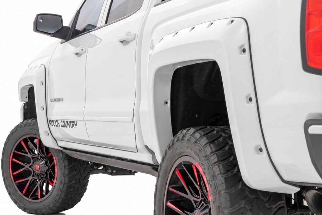 Rough Country Pocket Fender Flares 5’9″ Bed GAZ Summit White Chevy Silverado 1500 (14-18 & Classic)