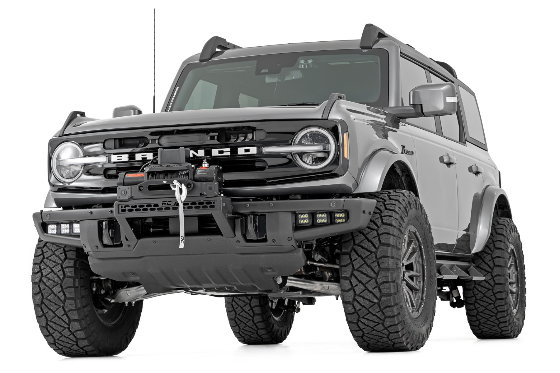 Rough Country High Winch Mount All Models 12000S 20 Inch Black Single Row LED Ford Bronco (21-26)