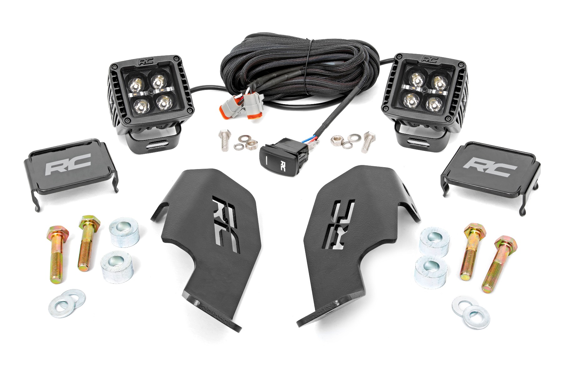 Rough Country LED Light Kit Cage Mount 2β³ Black Pair White DRL Honda Talon 1000