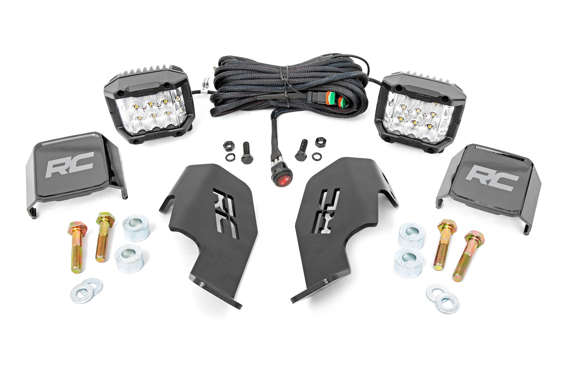 Rough Country LED Light Kit Cage Mount 2β³ Chrome Pair Wide Angle Honda Talon 1000