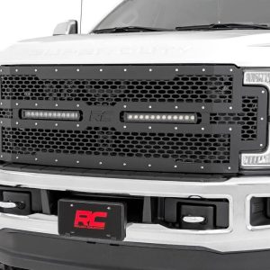 Rough Country Mesh Grille 12β³ Dual Row LED Black Ford F-250/F-350 Super Duty (17-19)