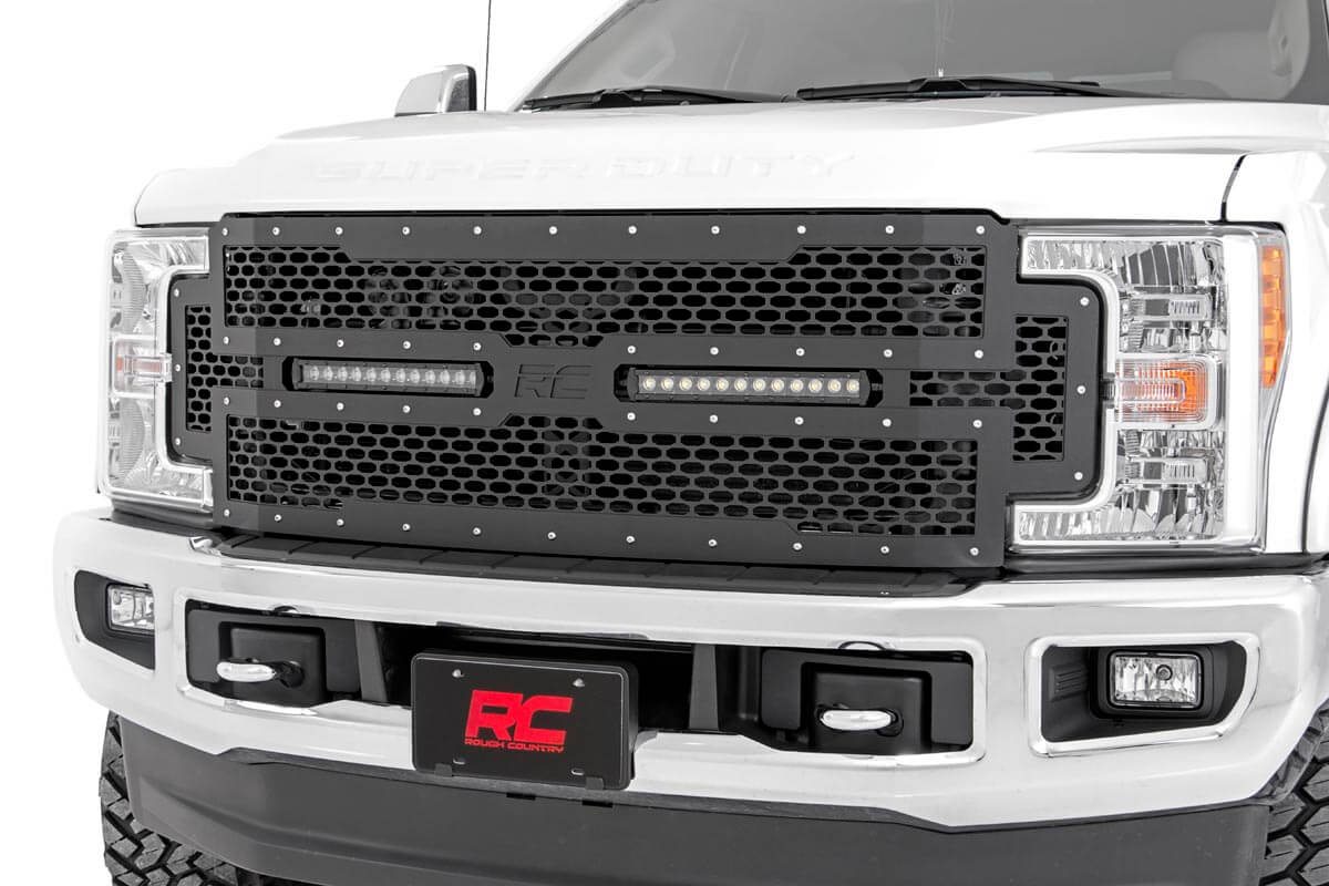 Rough Country Mesh Grille 12″ Dual Row LED Black Ford F-250/F-350 Super Duty (17-19)