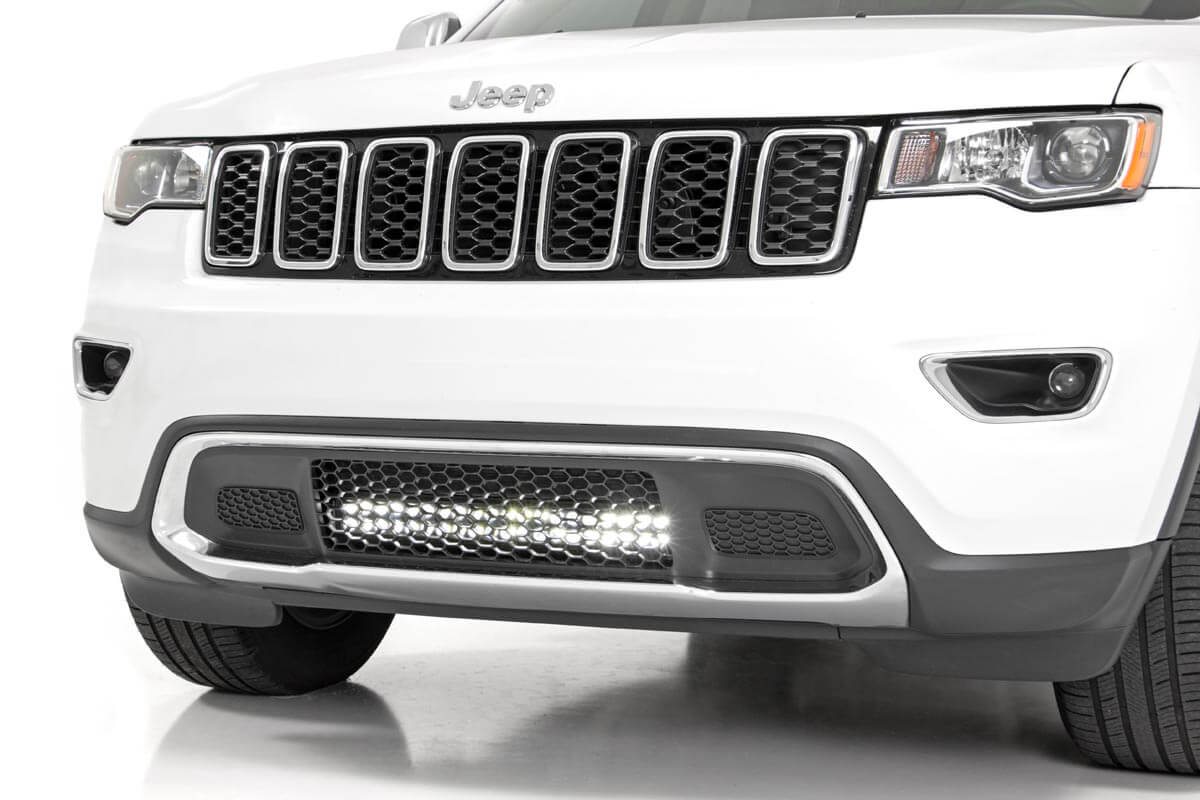 Rough Country LED Light Kit Bumper Mount 20″ Black Dual Row Amber DRL Jeep Grand Cherokee WK2 (11-20)