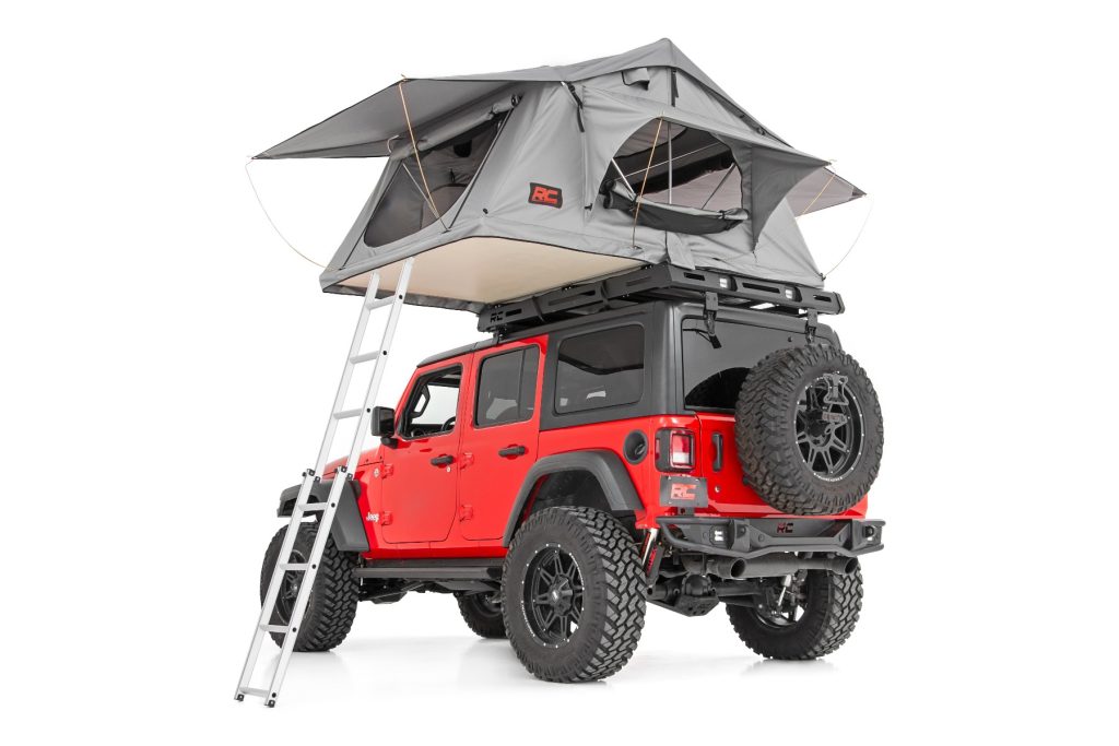 Rough Country Roof Top Tent Rack Mount 12 Volt Accessory w/Ladder Extension & LED Light Kit
