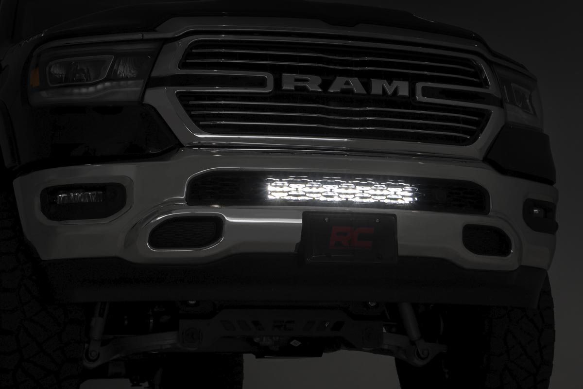 Rough Country LED Light Kit Bumper Mount 20β³ Chrome Dual Row White DRL Ram 1500 (19-24)