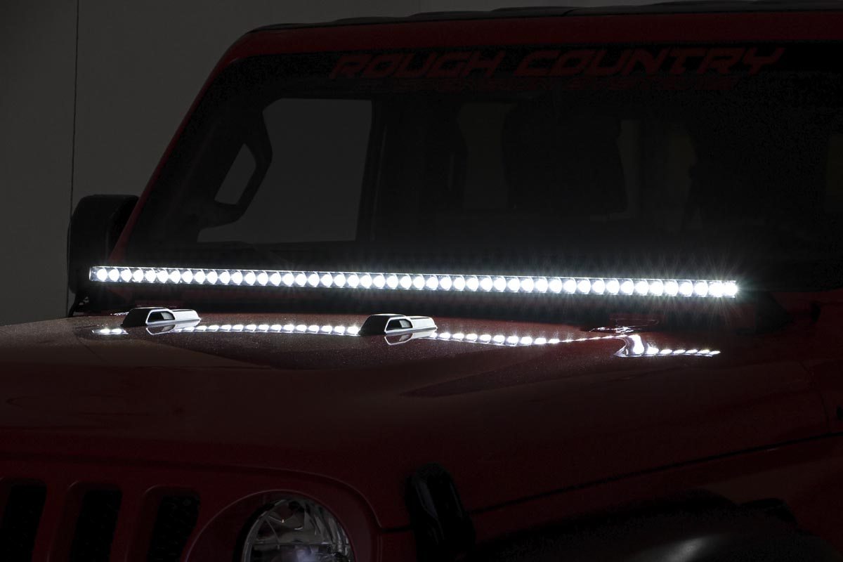 Rough Country LED Light Kit Cowl Mount 50β³ Spectrum Single Row Jeep Gladiator JT/Wrangler JL (18-26)