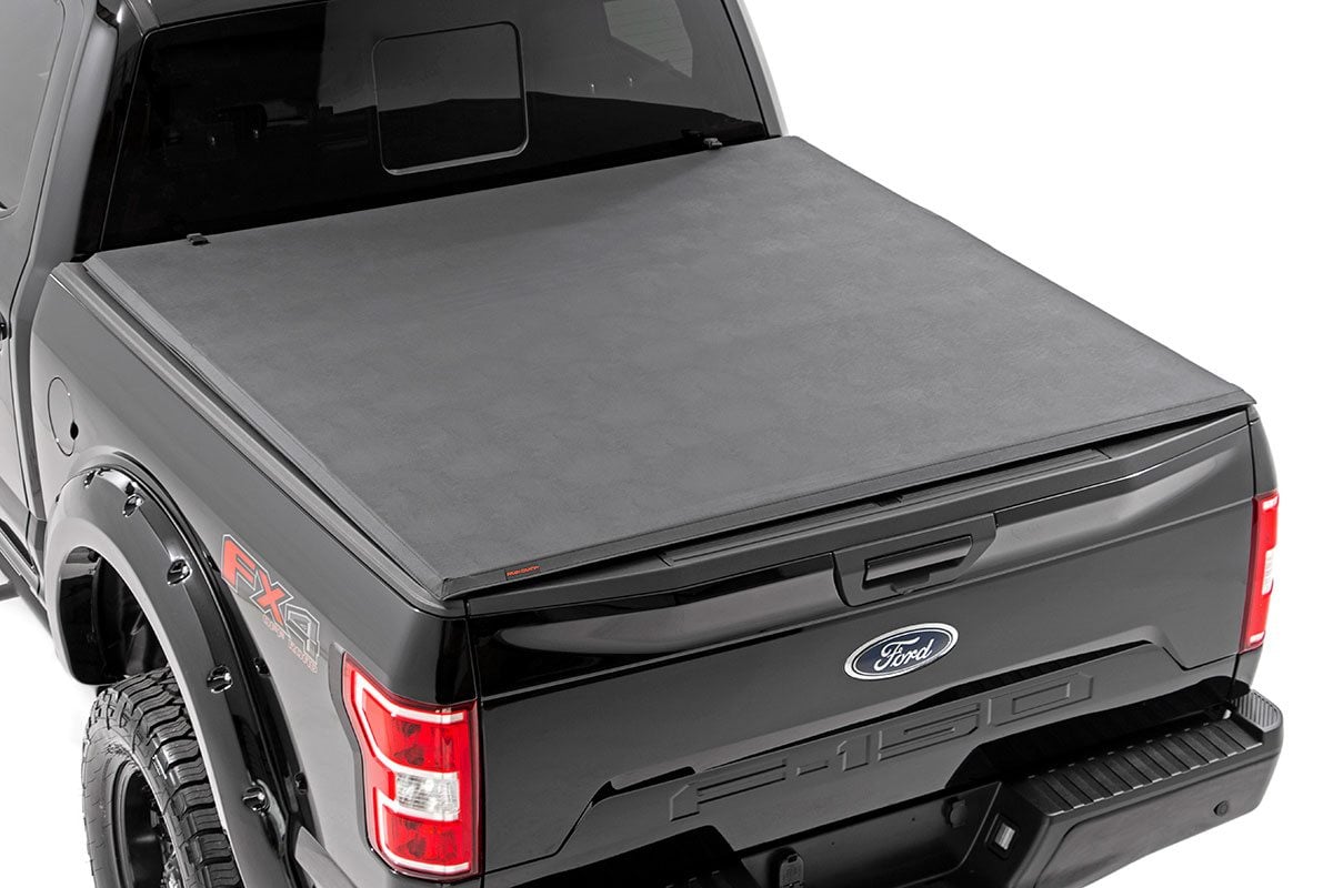 Rough Country Soft Tri-Fold Bed Cover 5β7β³ Bed Ford F-150 (15-20)/Raptor (17-20)