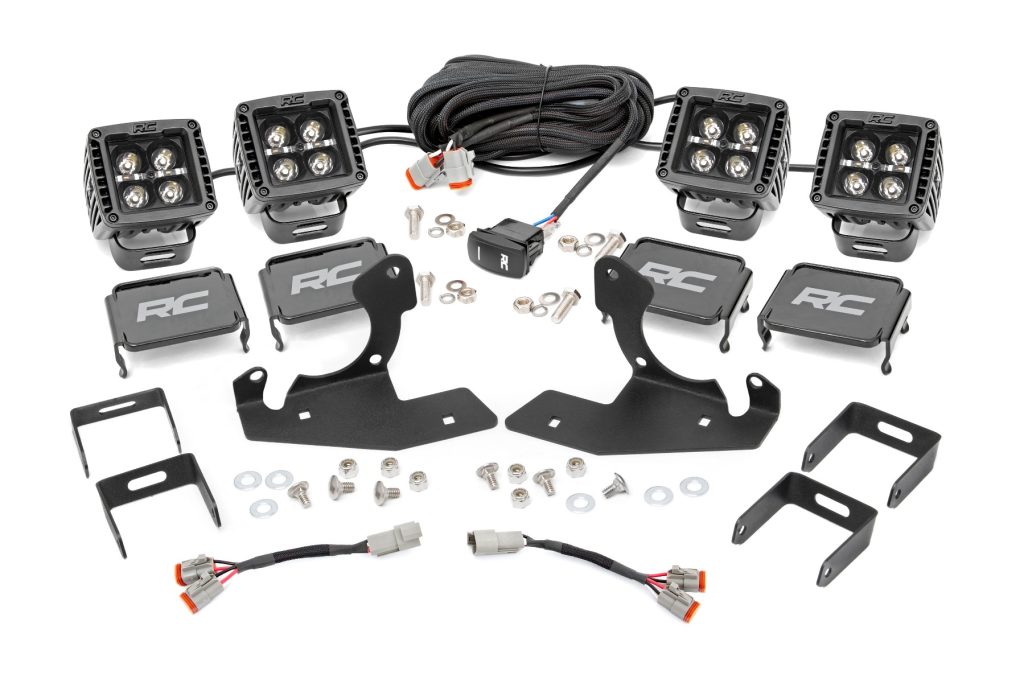 Rough Country LED Light Kit Fog 2″ Black Pairs x2 White DRL Chevy Silverado 1500/2500HD/3500HD 2WD/4WD