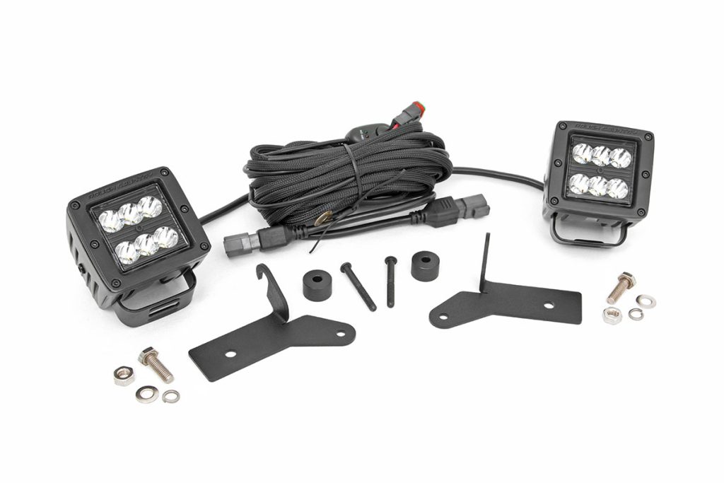 Rough Country LED Light Kit Hinge Mount 2″ Black Pair Jeep Gladiator JT/Wrangler JL (18-26)