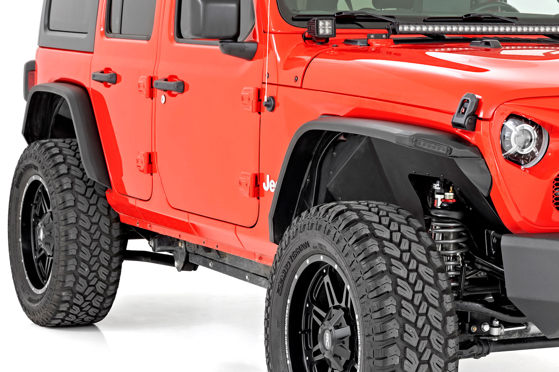Rough Country High Clearance LED Flat Fender Flare Kit UV Treated Jeep Wrangler JL (2018-2026)