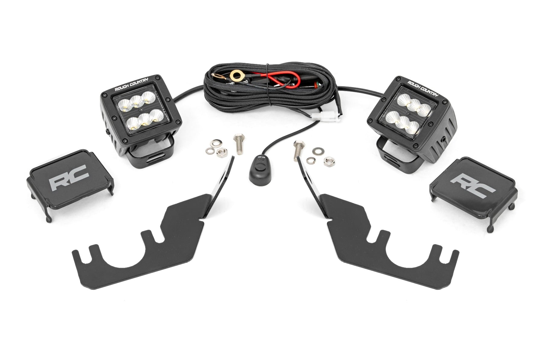 Rough Country LED Light Kit Rear Mount 2″ Black Pair Flood Kawasaki Teryx 4 1000/Teryx4 800