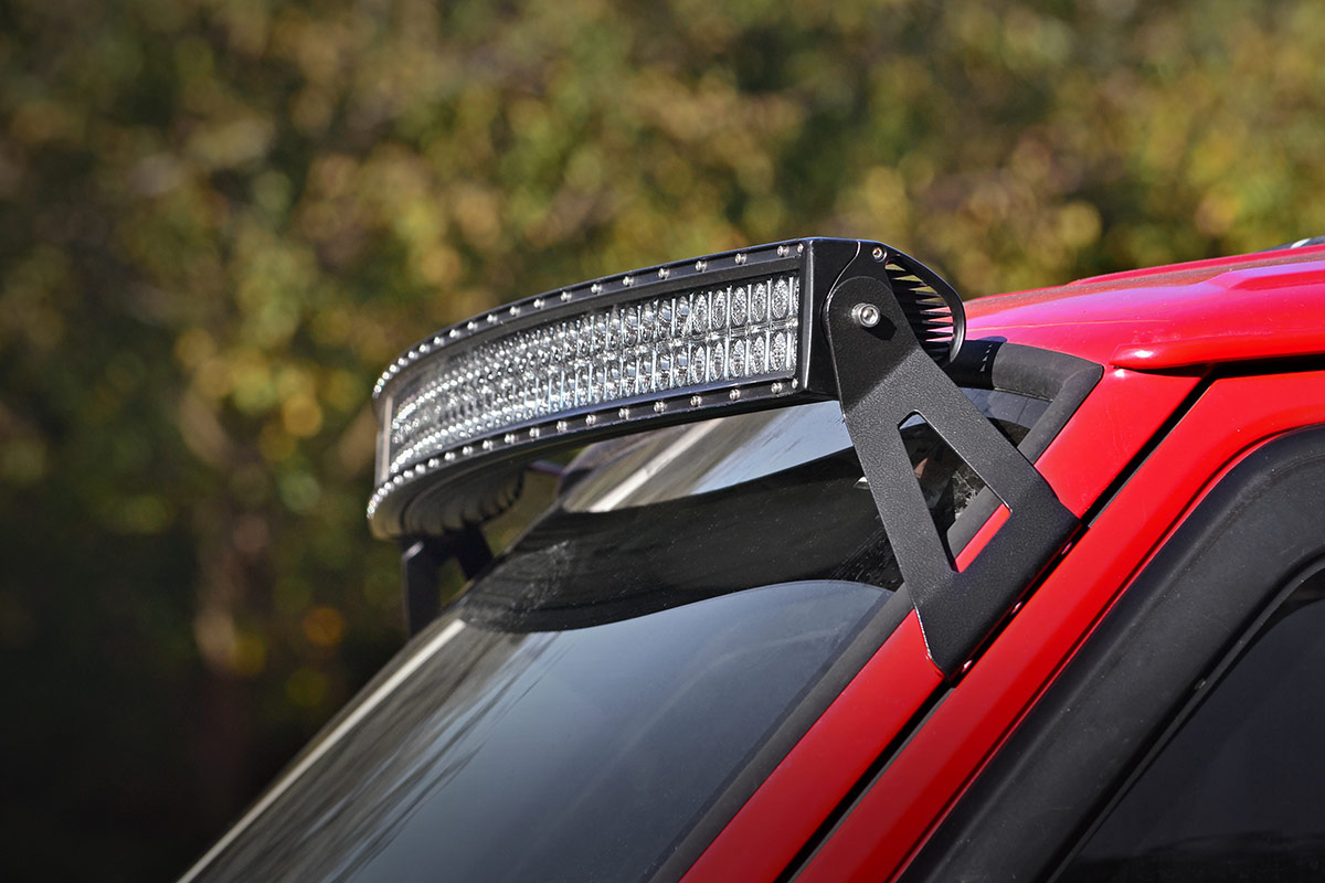 Rough Country LED Light Mount Upper Windshield 50β³ Curved Jeep Cherokee XJ (84-01)