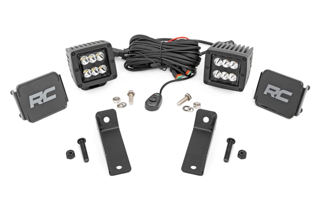 Rough Country LED Light Kit Rear Mount 2β³ Black Pair Flood Can-Am Maverick Sport 1000R