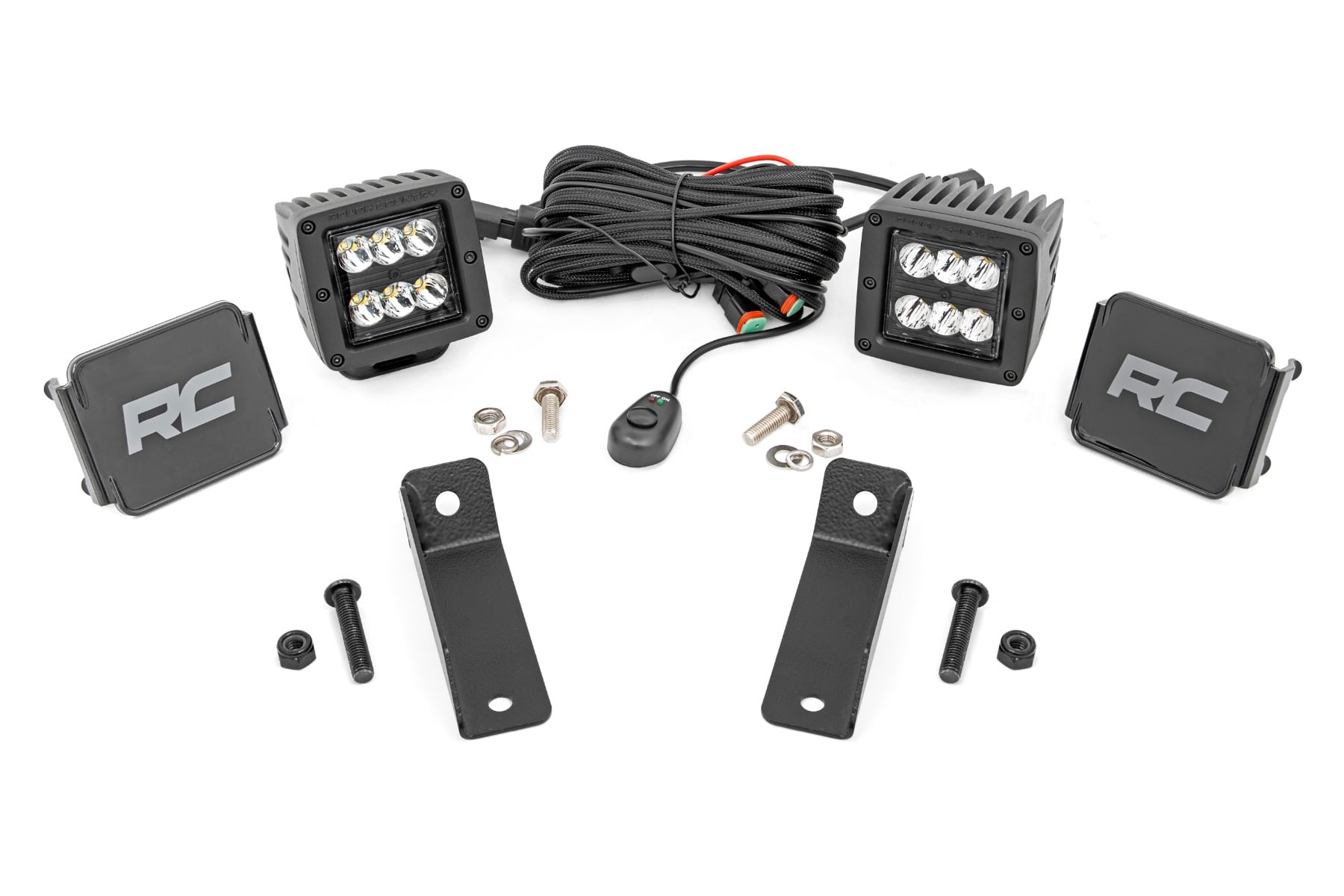 Rough Country LED Light Kit Rear Mount 2″ Black Pair Flood Can-Am Maverick Sport 1000R