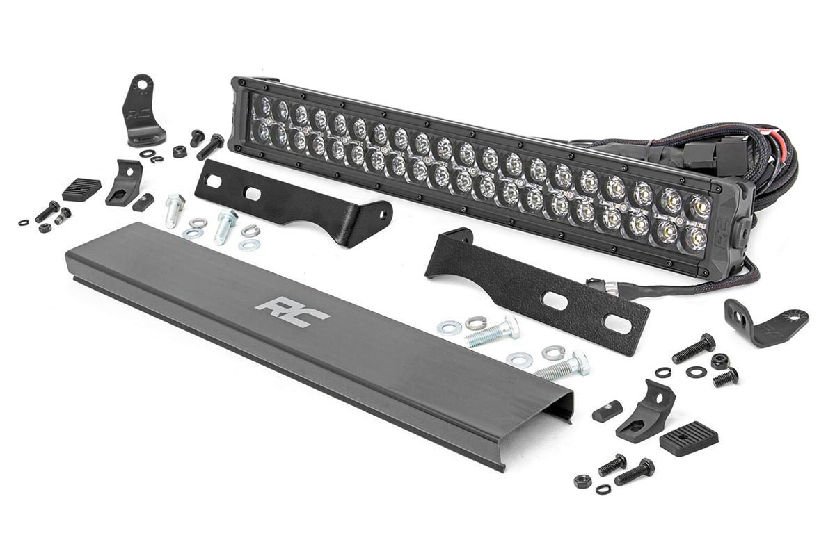 Rough Country LED Light Kit Bumper Mount 20β³ Black Dual Row White DRL Jeep Grand Cherokee WK2 (11-20)