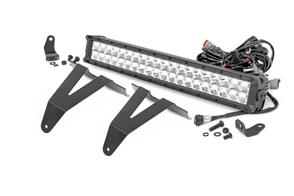Rough Country LED Light Kit Bumper Mount 20″ Chrome Dual Row White DRL Ram 1500 (19-24)