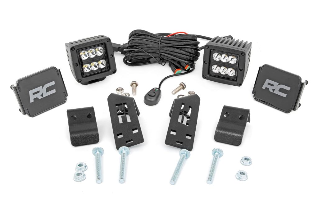 Rough Country LED Light Kit “A” Pillar Mount 2″ Black Pair Spot Polaris RZR PRO XP
