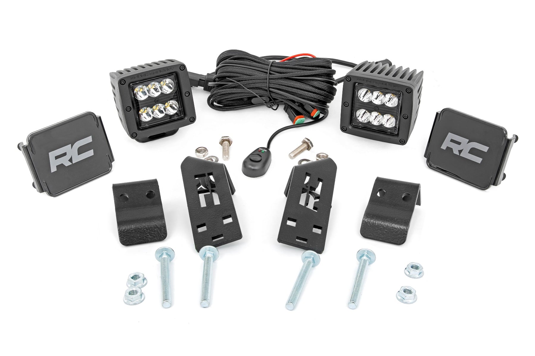 Rough Country LED Light Kit “A” Pillar Mount 2″ Black Pair Spot Polaris RZR PRO XP