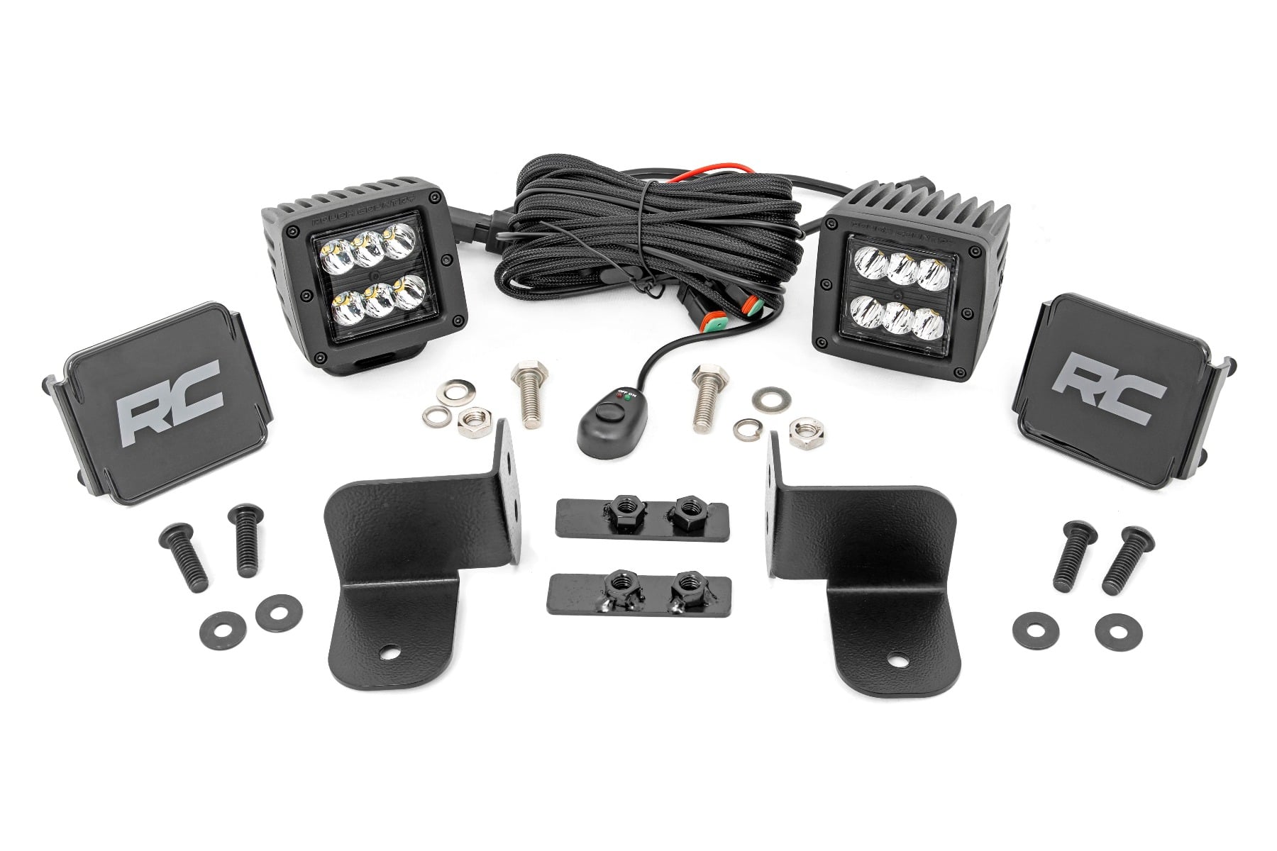 Rough Country LED Light Kit Rear Mount 2″ Black Pair Spot Polaris Ranger XP 1000
