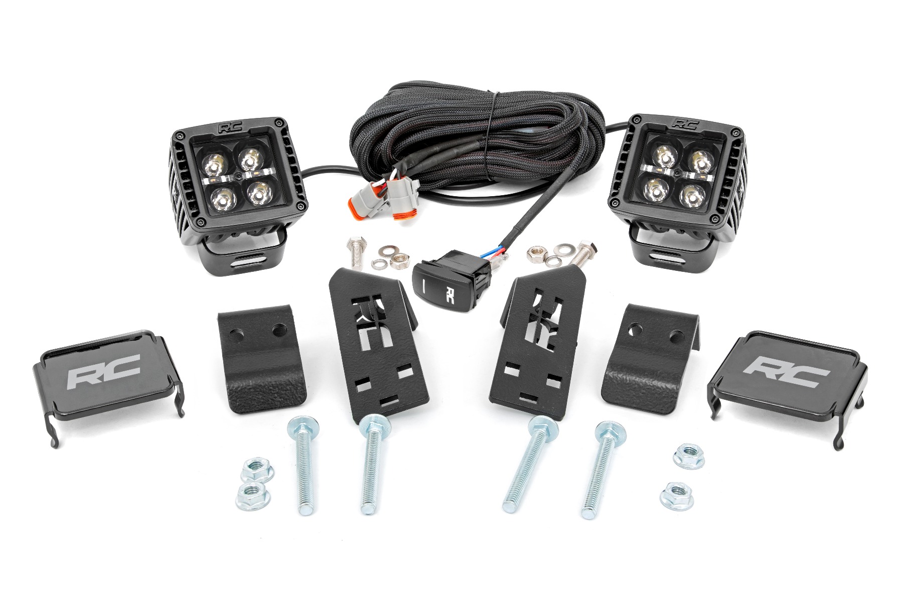 Rough Country LED Light Kit “A” Pillar Mount 2″ Black Pair Amber DRL Polaris RZR PRO XP