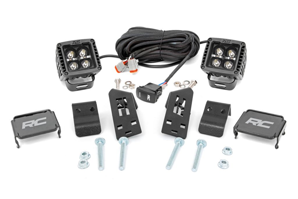 Rough Country LED Light Kit “A” Pillar Mount 2″ Black Pair White DRL Polaris RZR PRO XP