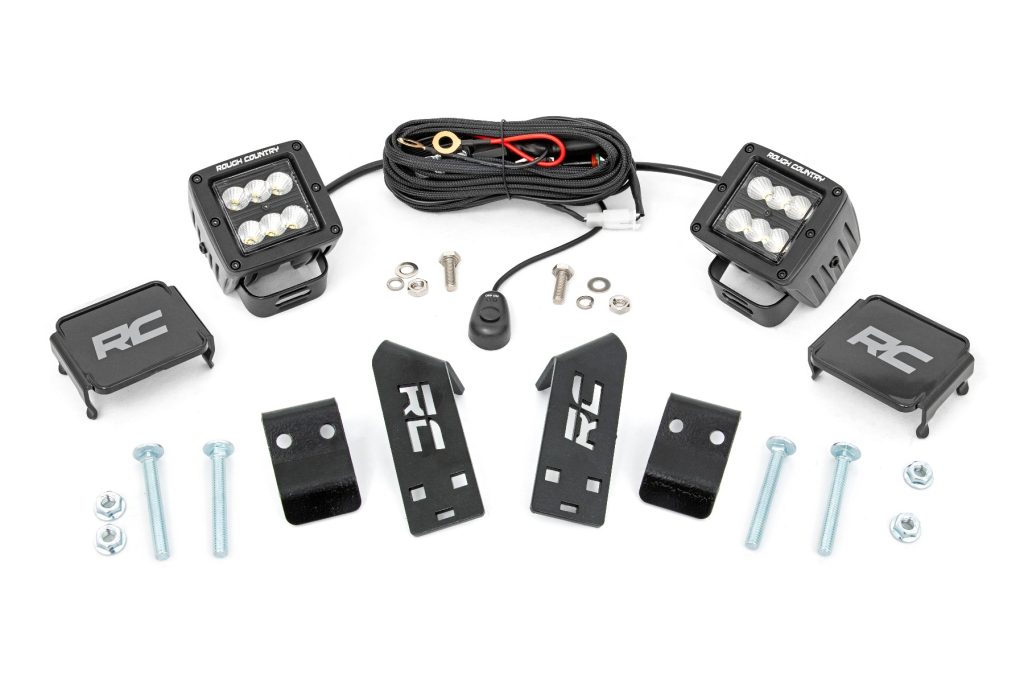 Rough Country LED Light Kit “A” Pillar Mount 2″ Black Pair Spot Polaris RZR PRO XP