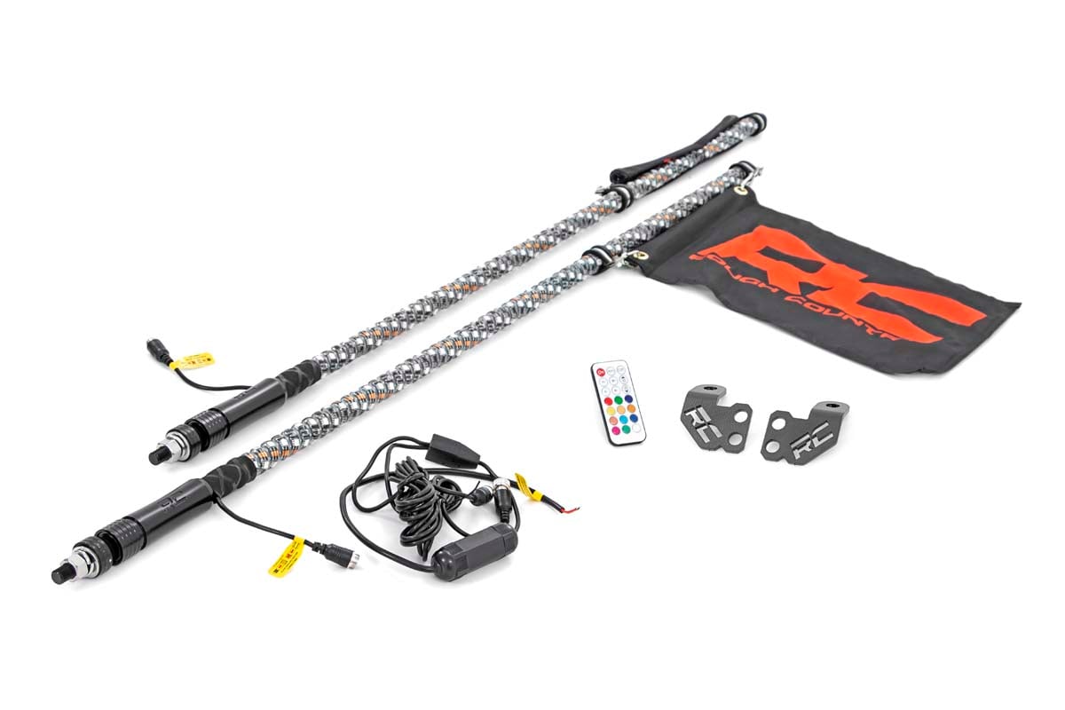Whip Mount | Cage | 4′ Multl-Color LED Whip Pair | Polaris RZR XP 1000 — Rough Country