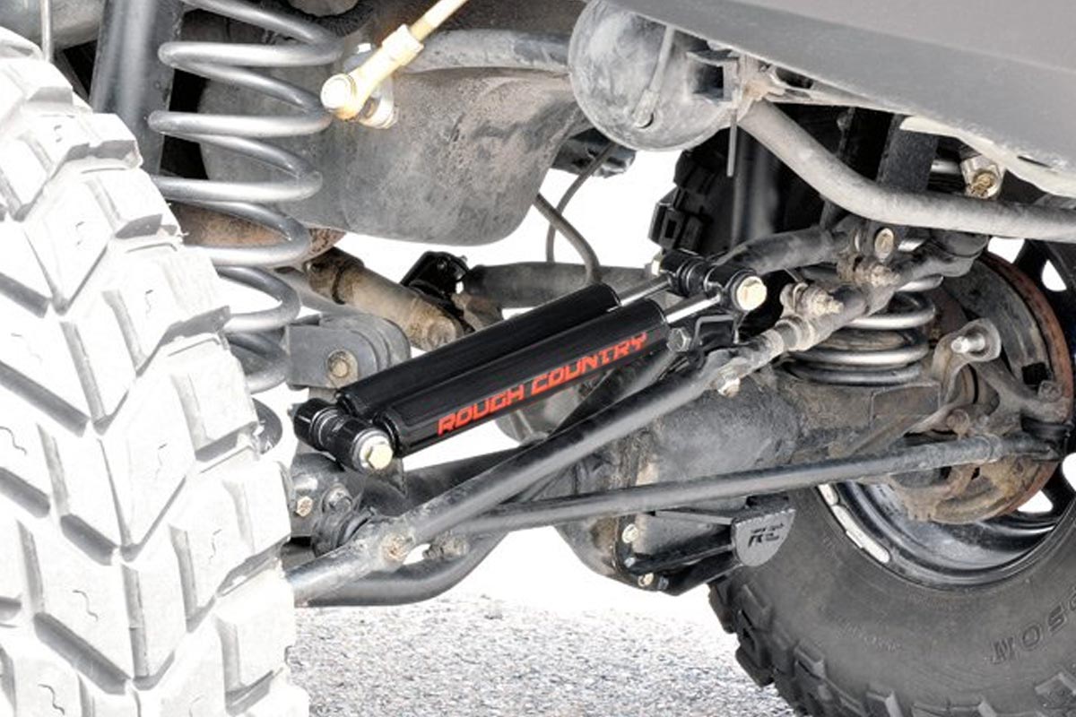 Rough Country Dual Steering Stabilizer 2.5-6.5 Inch Lift Jeep Comanche MJ/Wrangler TJ/Wrangler Unlimited