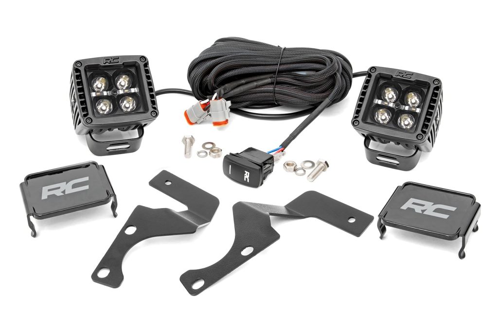 Rough Country LED Light Kit Ditch Mount 2″ Black Pair White DRL Toyota 4Runner (10-24)
