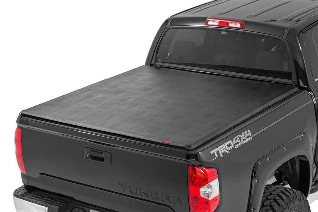 Rough Country Soft Tri-Fold Bed Cover With & W/O OE Rails 6’7″ Bed Toyota Tundra (07-21)