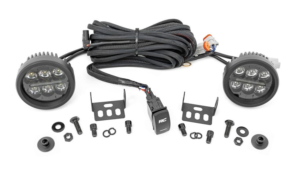 Rough Country LED Light Kit Ditch Mount 3.5″ Black Round Pair Amber DRL Ford Bronco (21-26)