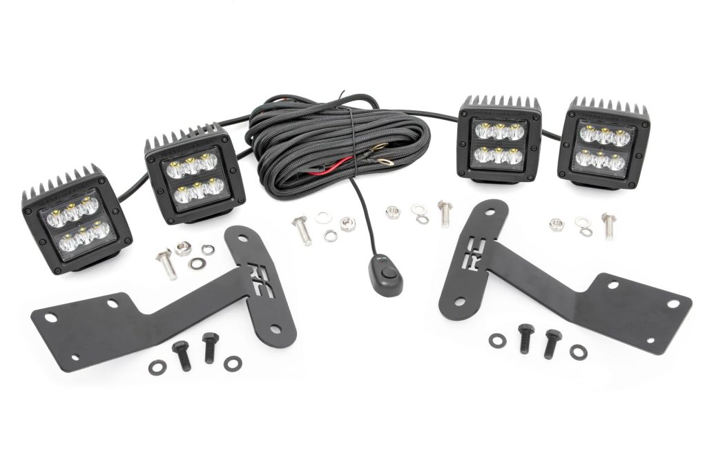 Rough Country LED Light Kit Ditch Mount Dual 2β³ Black Pairs Spot Toyota Tundra (14-21)