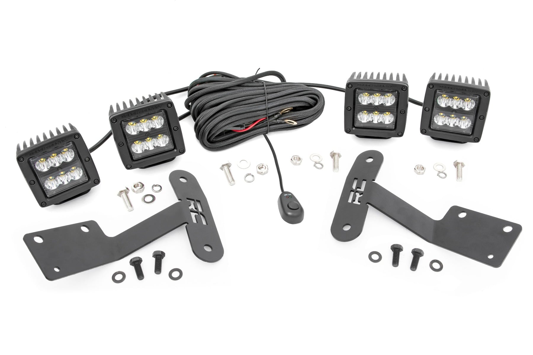 Rough Country LED Light Kit Ditch Mount Dual 2β³ Black Pairs Spot Toyota Tundra (14-21)