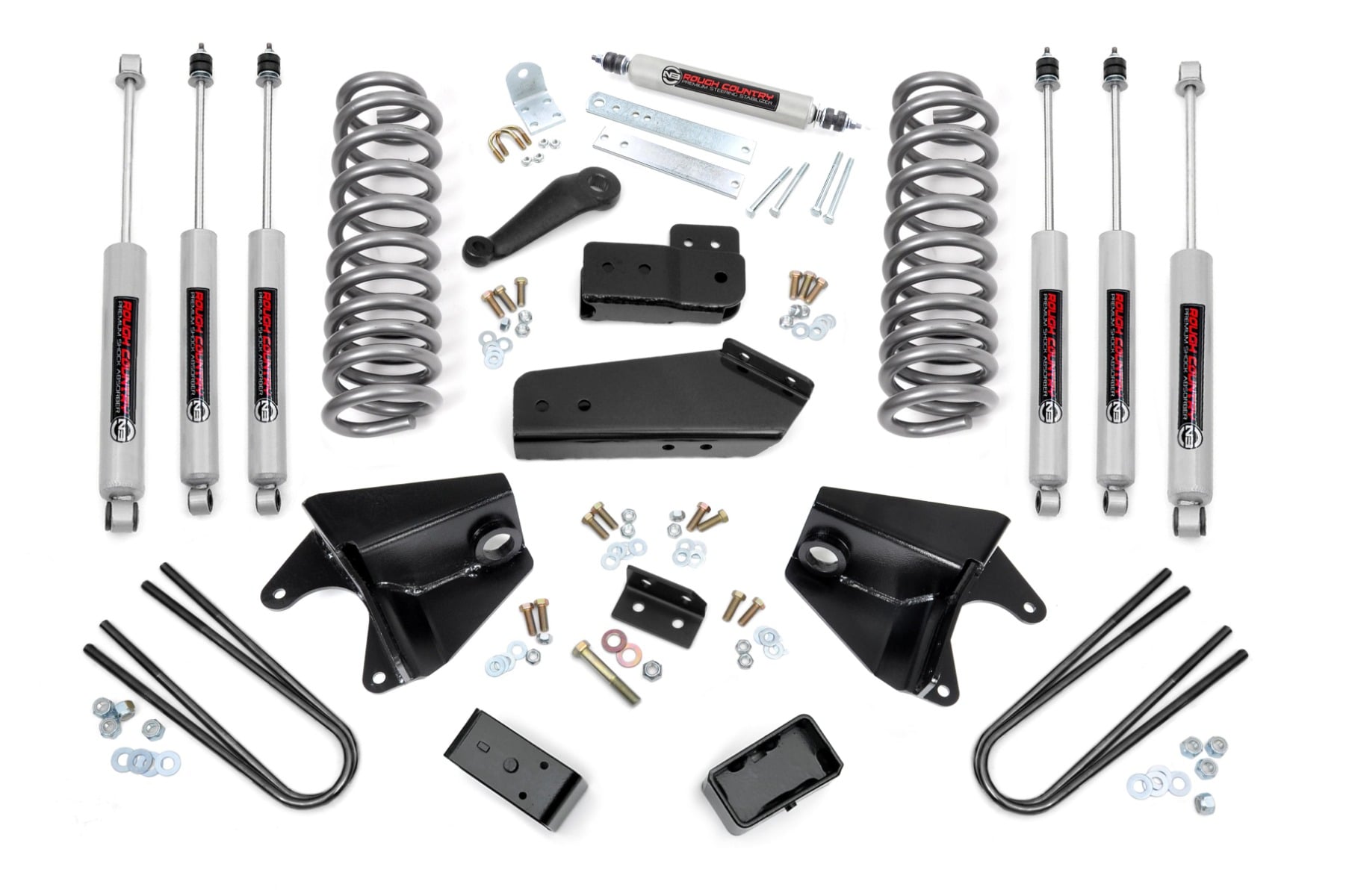 Rough Country 4 Inch Lift Kit Quad Front Shocks Rear Blocks Ford Bronco 4WD (80-96)